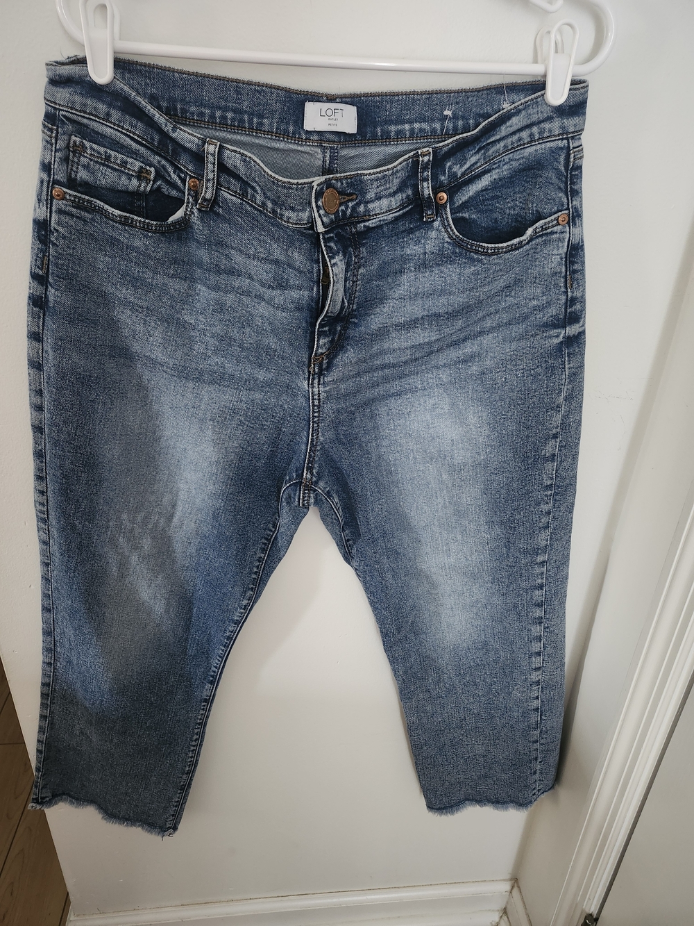 LOFT Distressed Mid Blue Cropped Ankle Jeans